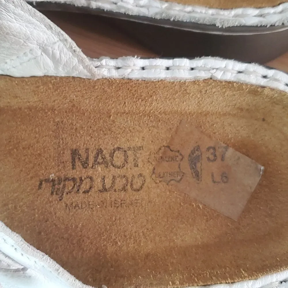 NAOT Karaoke Slip on White Leather Slide Sandals Women's Shoe Size EU 37